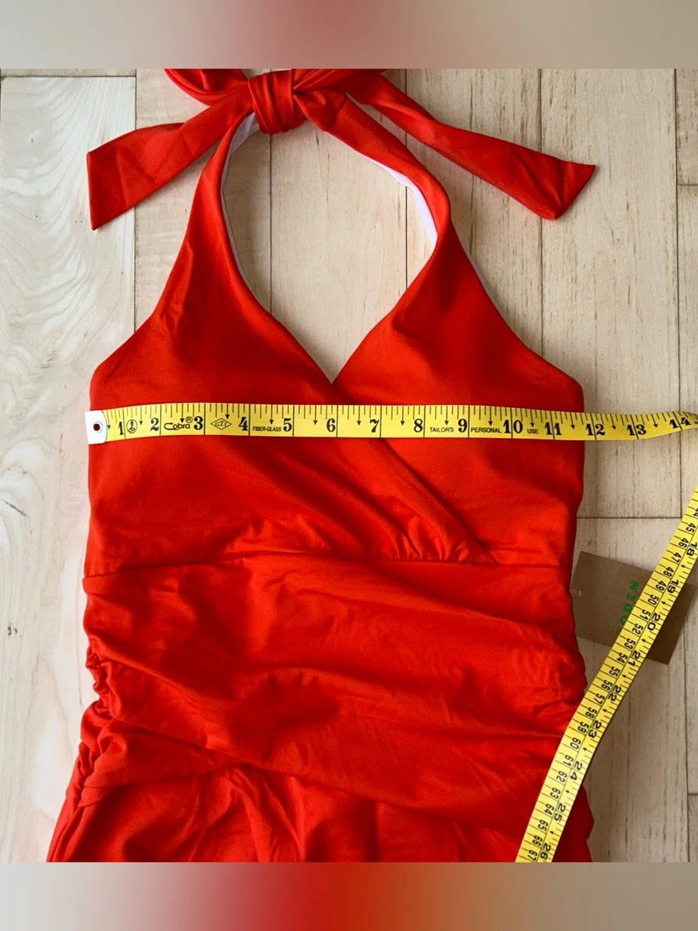 Boden Levanzo Ruched Halter Tie One Piece Swimsuit Fiesta Coral Size 6 Long NWT